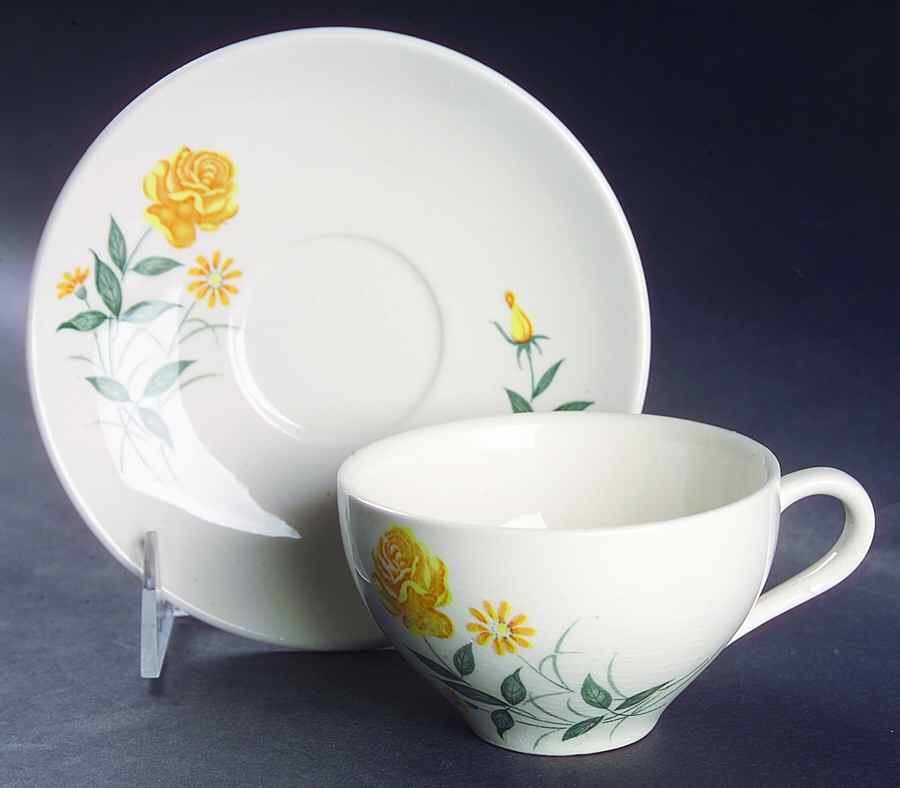 Yellow Rose (No #) Flat Cup & Saucer Set by Japan-1