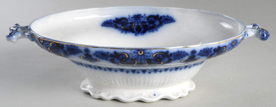 Albany Flow Blue (Gold Trim  and Accent) Oval Tureen No Lid by Johnson Brothers-1