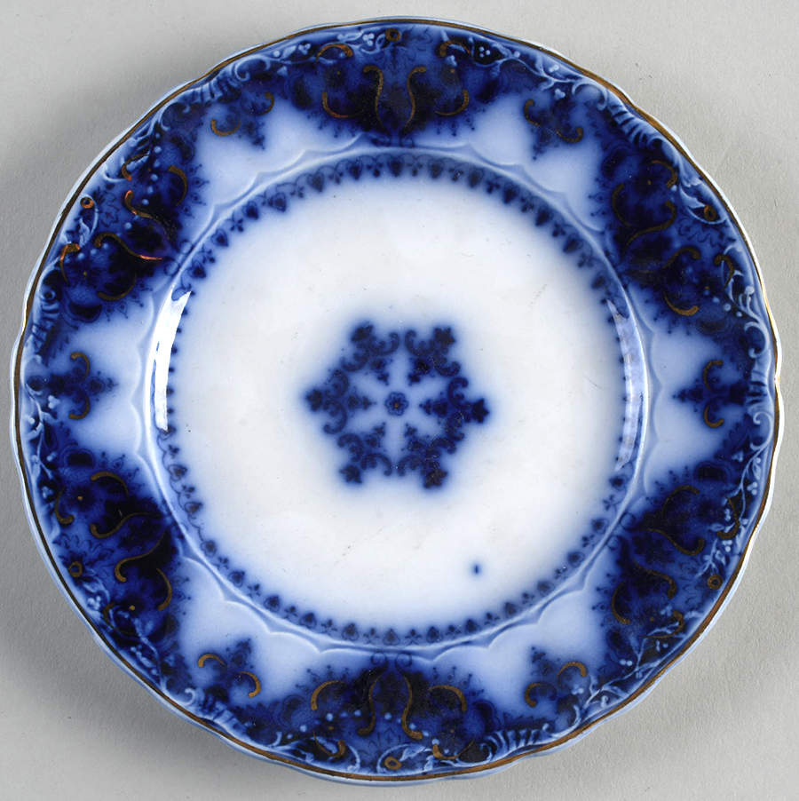 Albany Flow Blue (Gold Trim  and Accent) Dessert/Pie Plate by Johnson Brothers-1