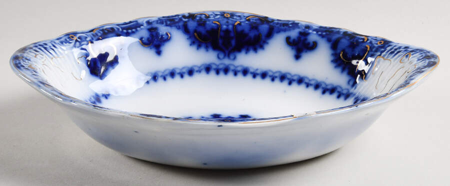 Albany Flow Blue (Gold Trim  and Accent) 9" Oval Vegetable Bowl by Johnson Brothers-1
