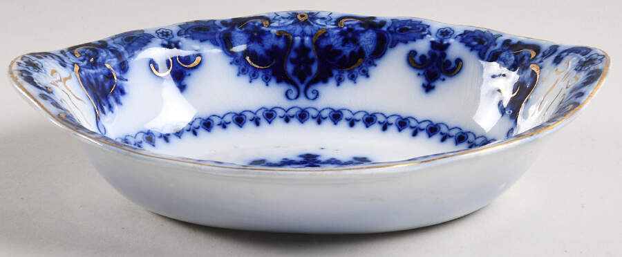 Albany Flow Blue (Gold Trim  and Accent) 7" Oval Vegetable Bowl by Johnson Brothers-1