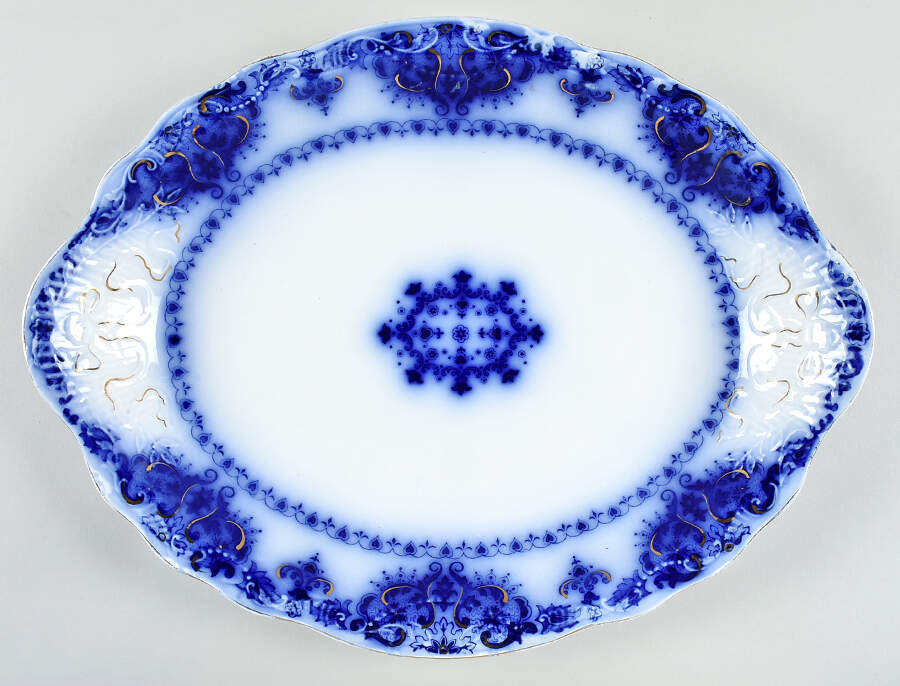 Albany Flow Blue (Gold Trim  and Accent) 16" Oval Serving Platter by Johnson Brothers-1