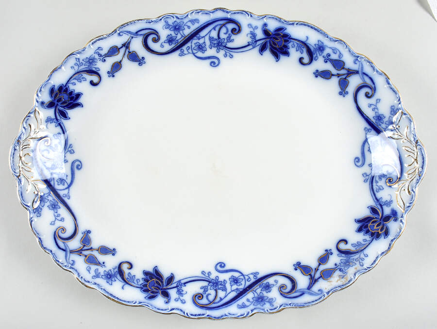 Andorra Flow Blue (Gold Accents) 16" Oval Serving Platter by Johnson Brothers-1