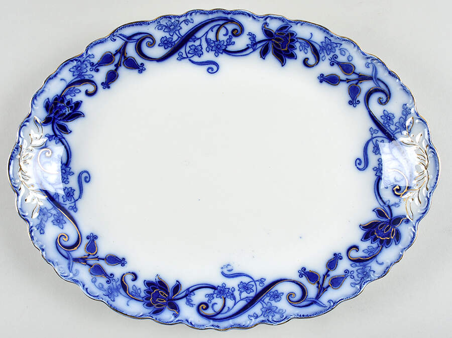 Andorra Flow Blue (Gold Accents) 14" Oval Serving Platter by Johnson Brothers-1