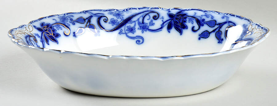 Andorra Flow Blue (Gold Accents) 9" Oval Vegetable Bowl by Johnson Brothers-1