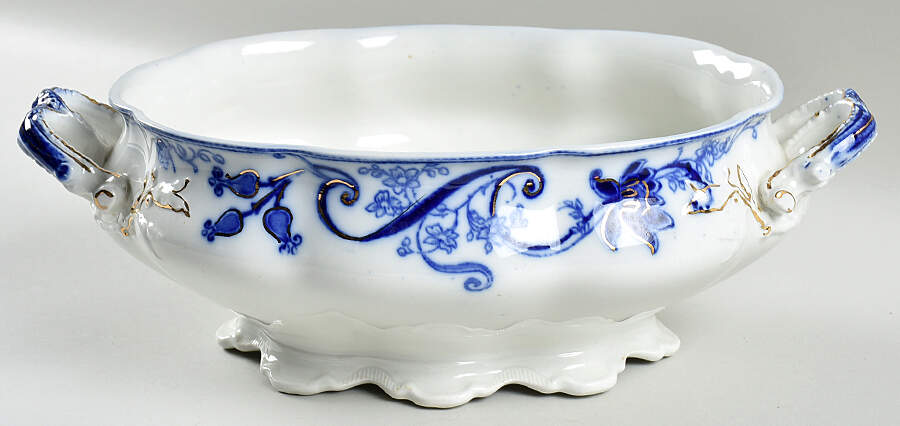 Andorra Flow Blue (Gold Accents) Oval Tureen No Lid by Johnson Brothers-1