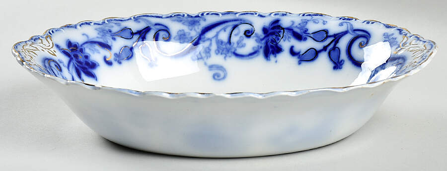 Andorra Flow Blue (Gold Accents) 10" Oval Vegetable Bowl by Johnson Brothers-1