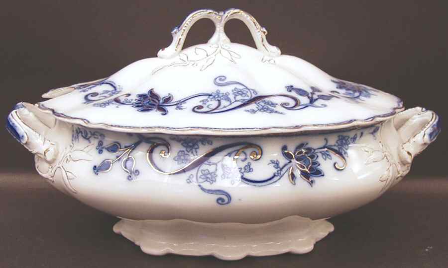Andorra Flow Blue (Gold Accents) Oval Tureen & Lid by Johnson Brothers-1