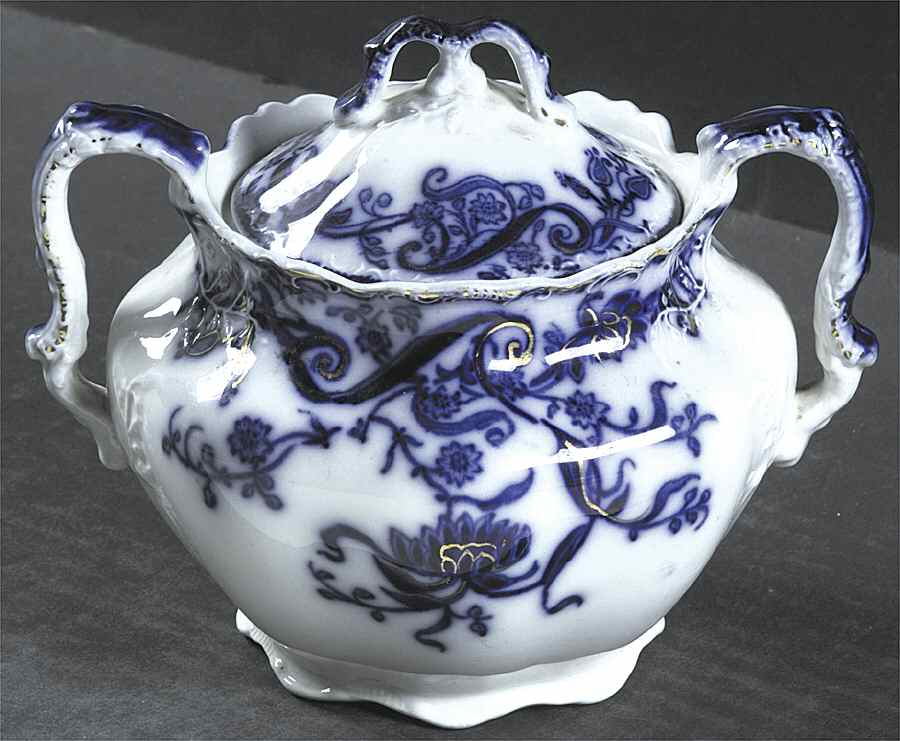 Andorra Flow Blue (Gold Accents) Sugar Bowl & Lid by Johnson Brothers-1