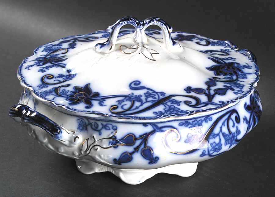 Andorra Flow Blue (Gold Accents) Round Covered Vegetable by Johnson Brothers-1