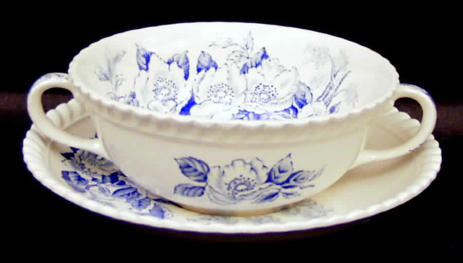 Appleblossom Blue Flat Cream Soup Bowl & Saucer Set by Johnson Brothers-1