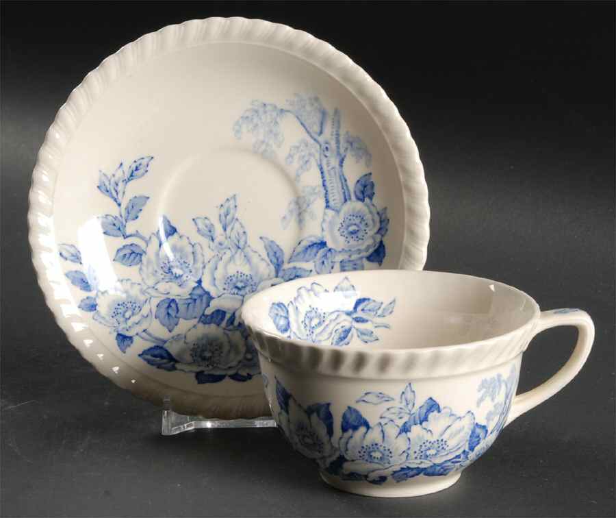 Appleblossom Blue Flat Cup & Saucer Set by Johnson Brothers-1