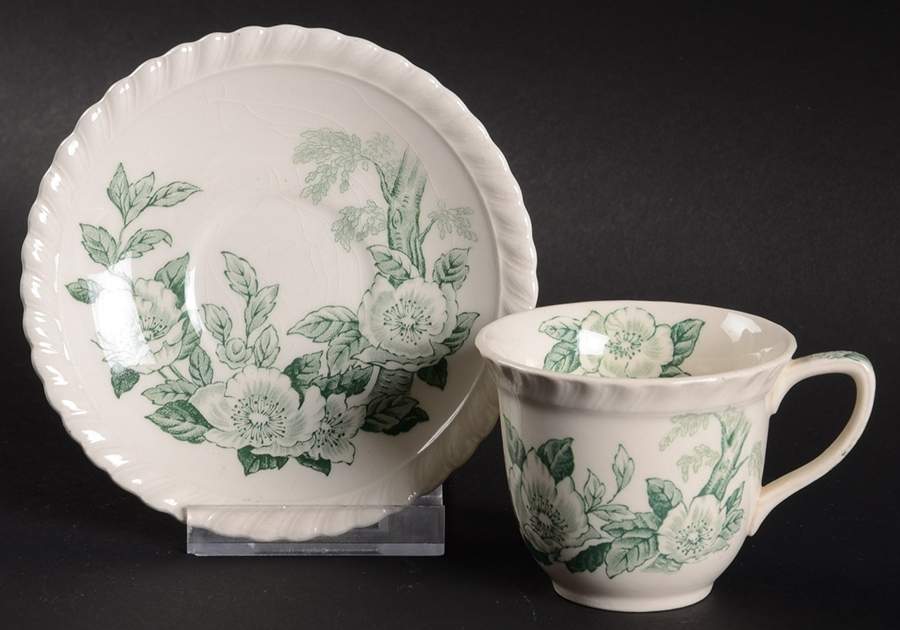 Appleblossom Green Flat Demitasse Cup & Saucer Set by Johnson Brothers-1
