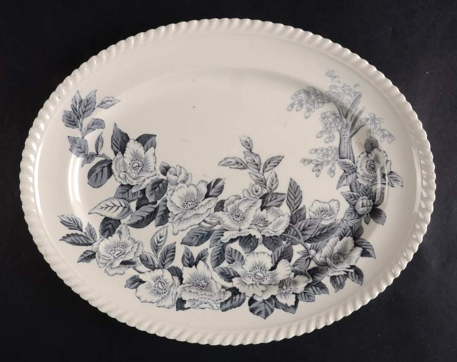 Appleblossom Gray Black 12" Oval Serving Platter by Johnson Brothers-1