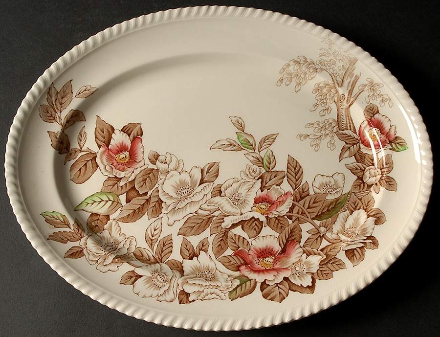 Appleblossom Brown Multicolor 13" Oval Serving Platter by Johnson Brothers-1