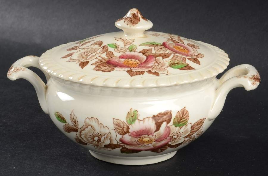 Appleblossom Brown Multicolor Sugar Bowl & Lid by Johnson Brothers-1
