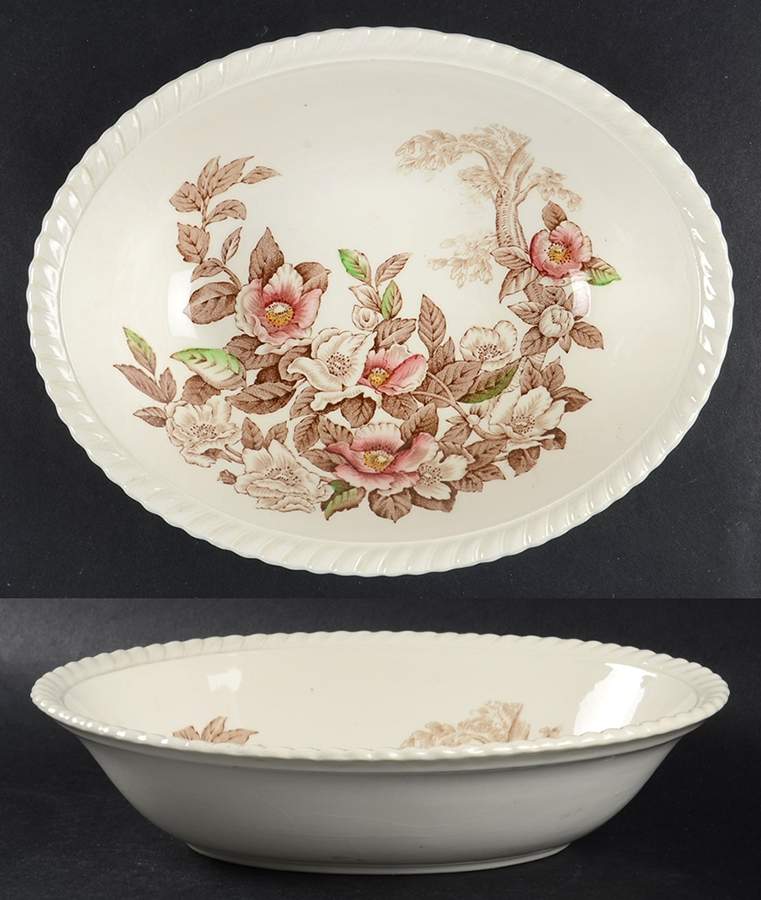 Appleblossom Brown Multicolor 9" Oval Vegetable Bowl by Johnson Brothers-1