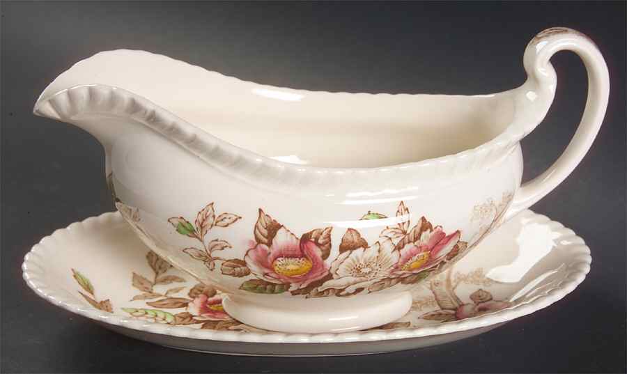 Appleblossom Brown Multicolor Gravy Boat & Underplate/Relish by Johnson Brothers-1