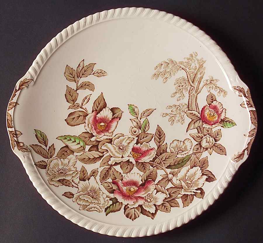 Appleblossom Brown Multicolor Handled Cake Plate by Johnson Brothers-1