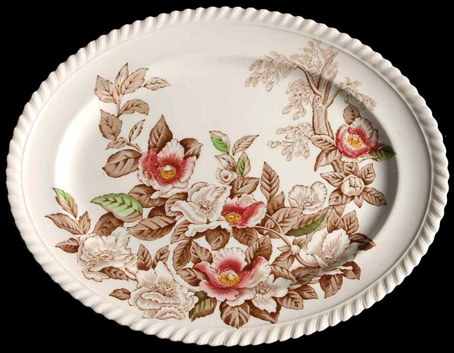 Appleblossom Brown Multicolor 10" Oval Serving Platter by Johnson Brothers-1