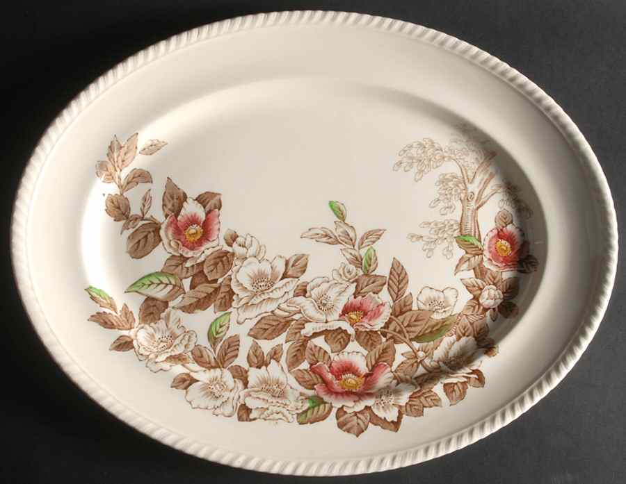 Appleblossom Brown Multicolor 15" Oval Serving Platter by Johnson Brothers-1