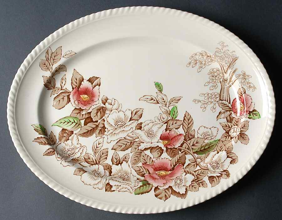 Appleblossom Brown Multicolor 14" Oval Serving Platter by Johnson Brothers-1