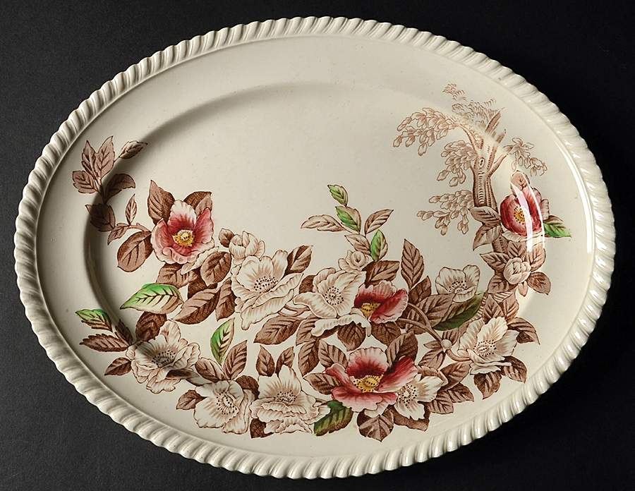 Appleblossom Brown Multicolor 12" Oval Serving Platter by Johnson Brothers-1