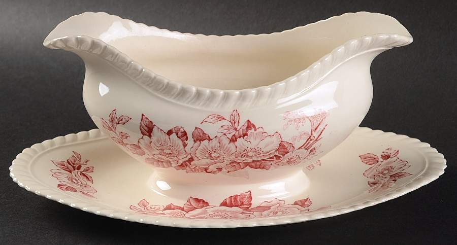 Appleblossom Pink Gravy Boat with Attached Underplate by Johnson Brothers-1