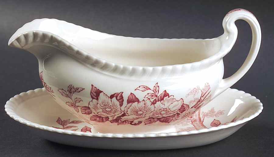 Appleblossom Pink Gravy Boat & Underplate/Relish by Johnson Brothers-1