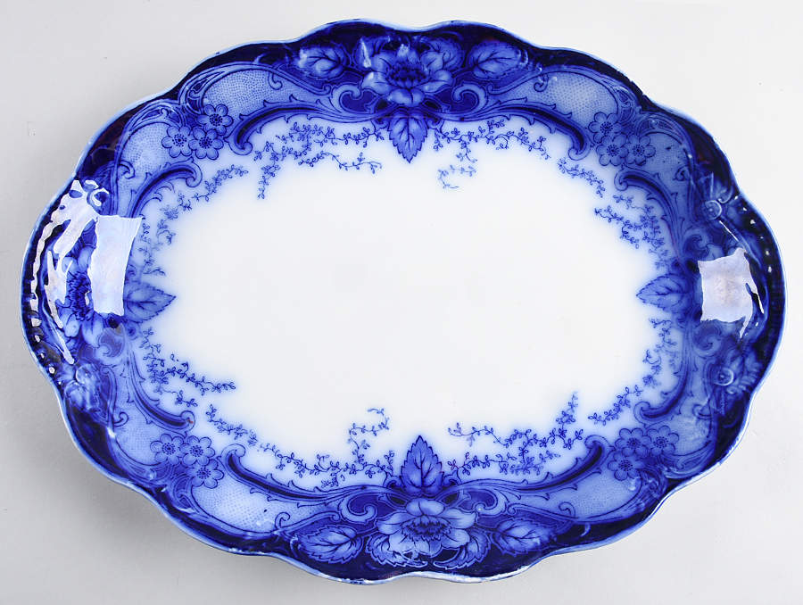 Argyle Blue (Flow Blue) 16" Oval Serving Platter by Johnson Brothers-1