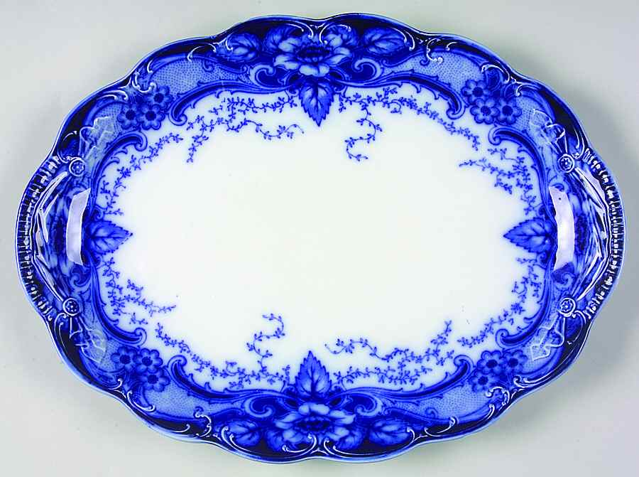 Argyle Blue (Flow Blue) 12" Oval Serving Platter by Johnson Brothers-1
