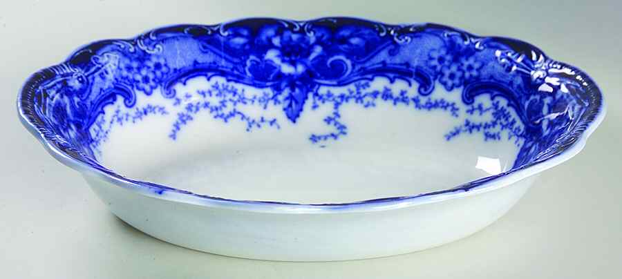 Argyle Blue (Flow Blue) 9" Oval Vegetable Bowl by Johnson Brothers-1