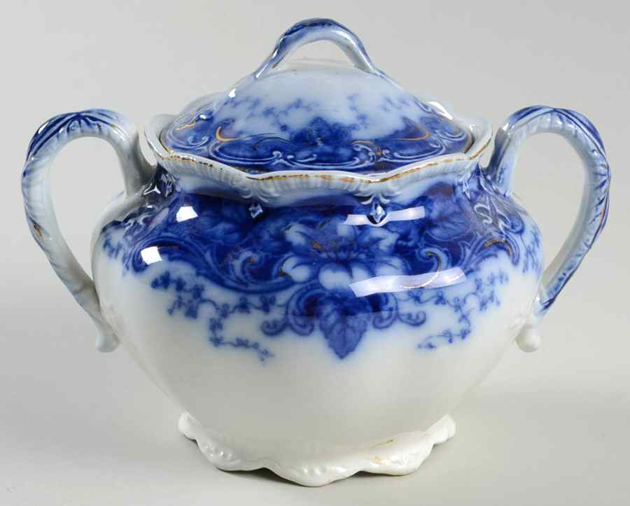 Argyle Blue (Flow Blue) Sugar Bowl & Lid by Johnson Brothers-1