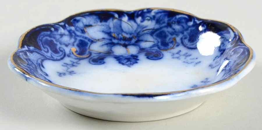 Argyle Blue (Flow Blue) Butter Pat by Johnson Brothers-1
