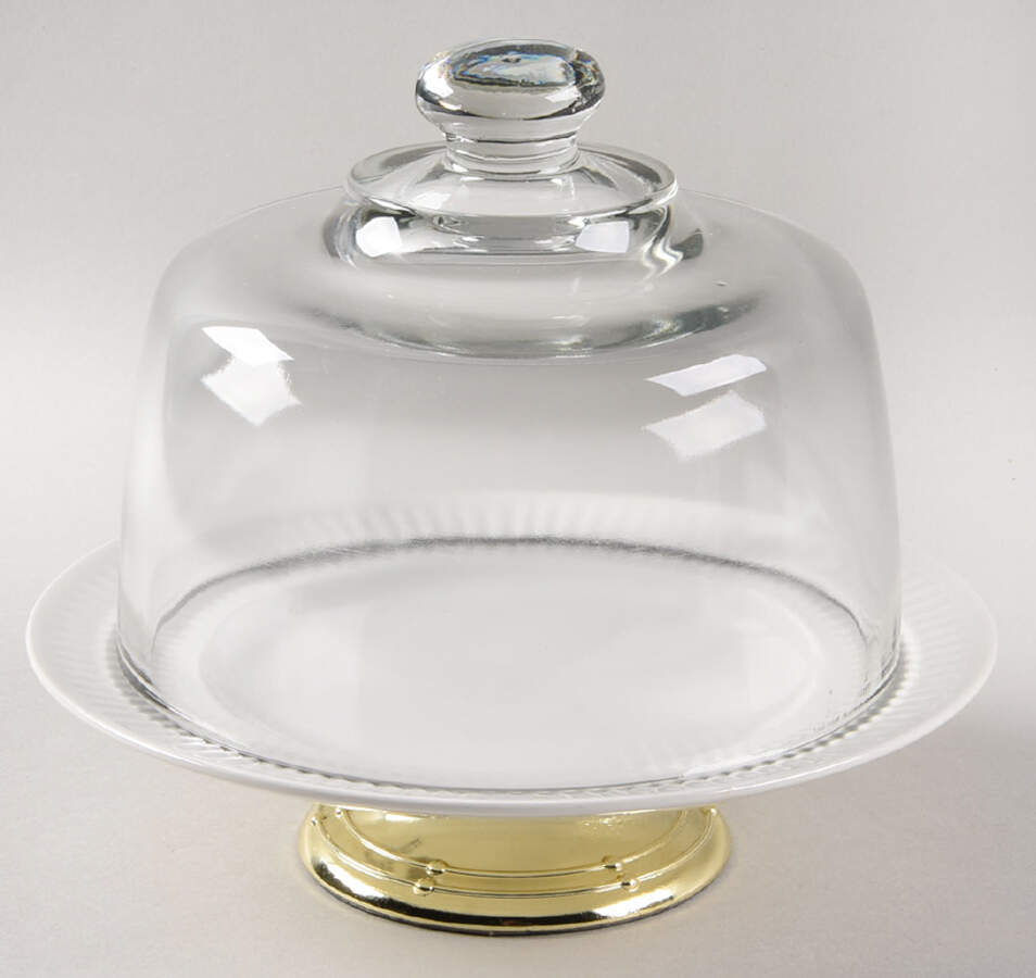 Athena 6 1/2"-7 1/2" Footed Cheese Plate w/ Glass Dome HC by Johnson Brothers-1