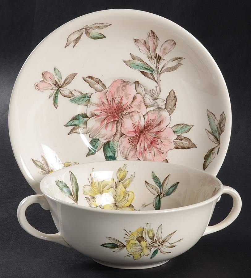 Azalea Flat Cream Soup Bowl & Saucer Set by Johnson Brothers-1