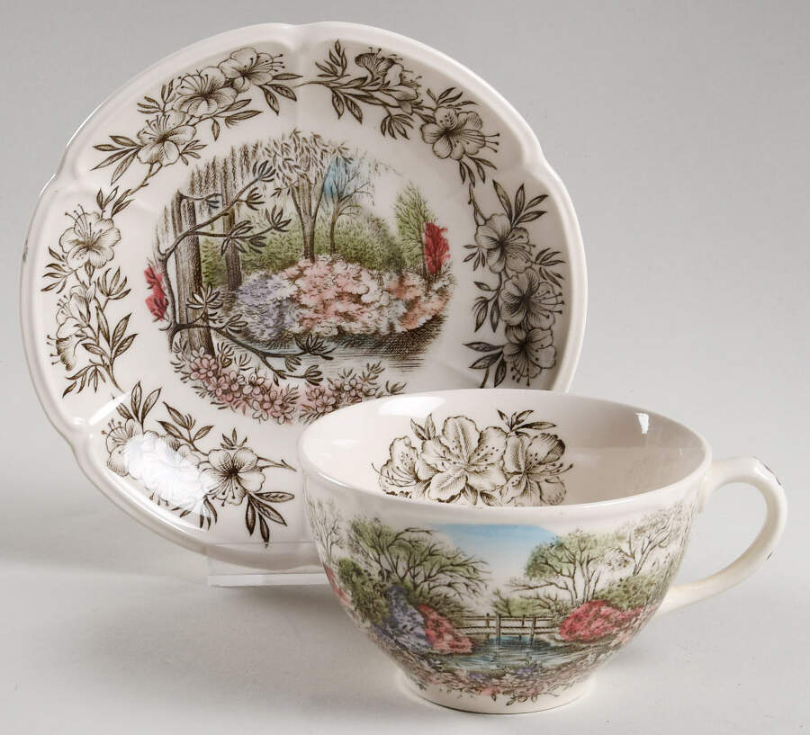 Azalea Gardens Flat Cup & Saucer Set by Johnson Brothers-1