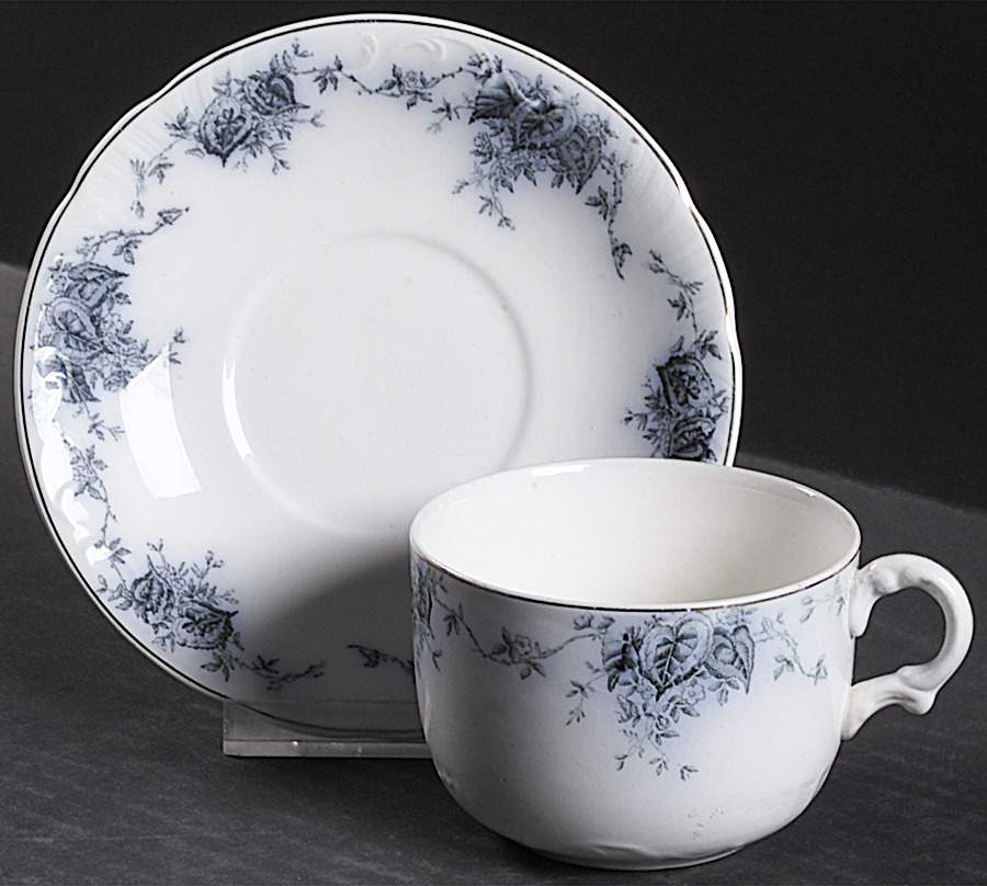 Begonia Blue (Gold Trim) Flat Cup & Saucer Set by Johnson Brothers-1