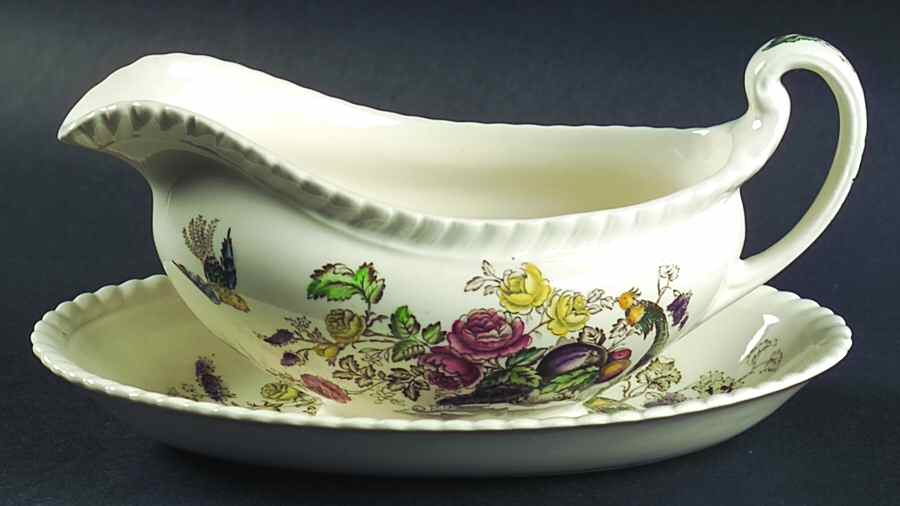 Bird of Paradise Brown Multicolor Gravy Boat & Underplate/Relish by Johnson Brothers-1