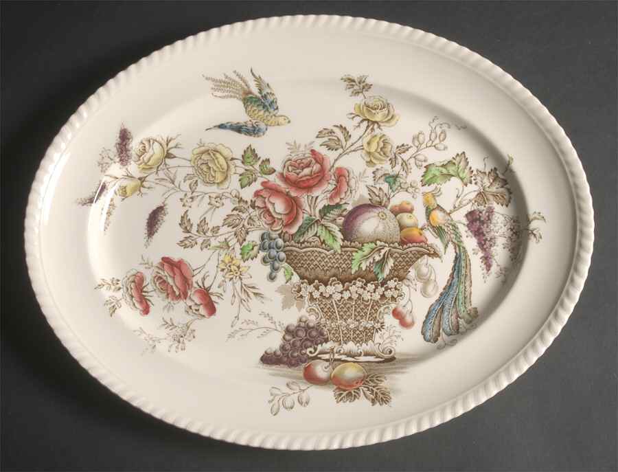 Bird of Paradise Brown Multicolor 14" Oval Serving Platter by Johnson Brothers-1