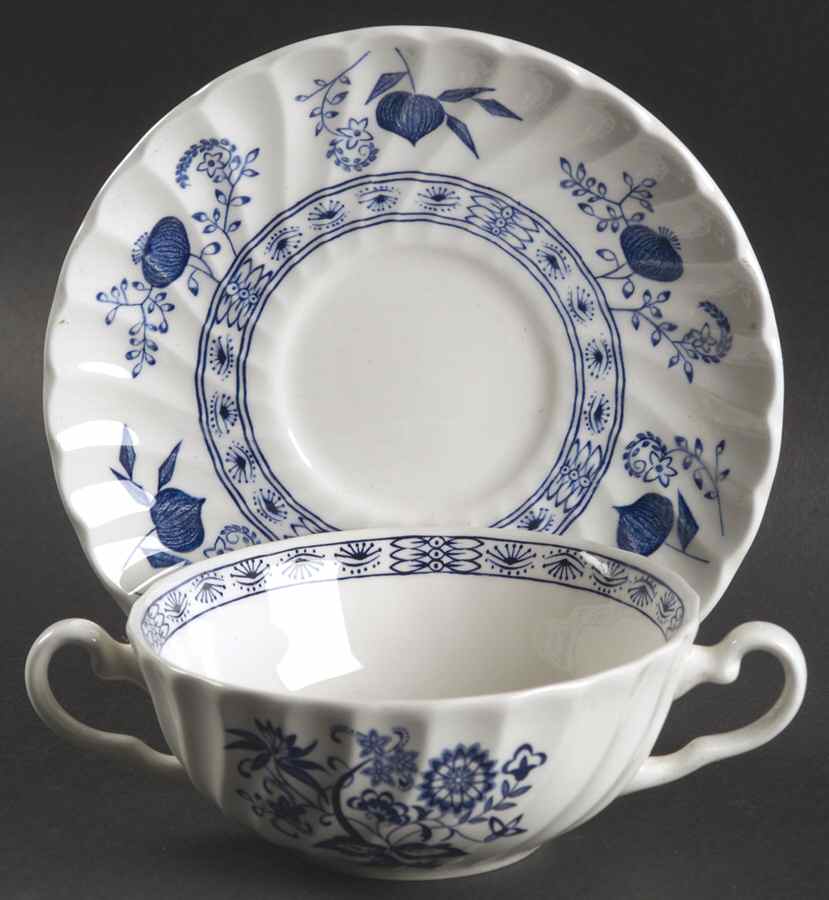 Blue Nordic Flat Cream Soup Bowl & Saucer Set by Johnson Brothers-1