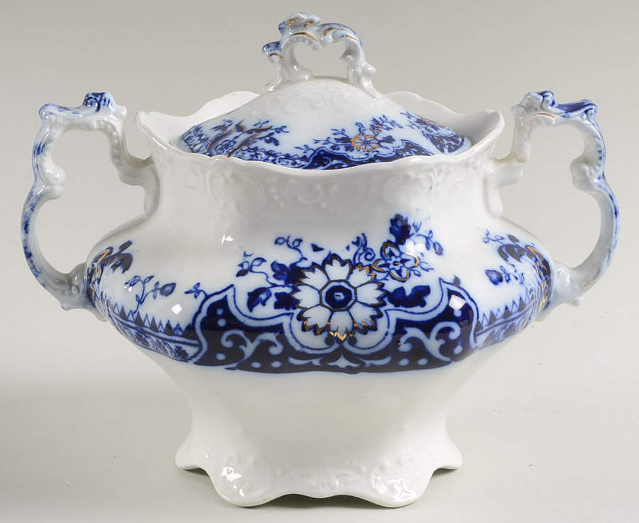 Brooklyn Flow Blue Sugar Bowl & Lid by Johnson Brothers-1