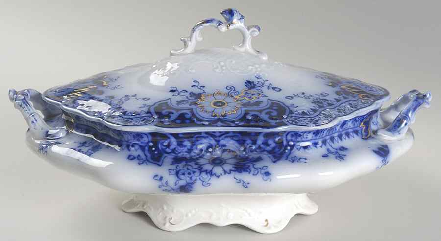 Brooklyn Flow Blue Oval Covered Vegetable by Johnson Brothers-1
