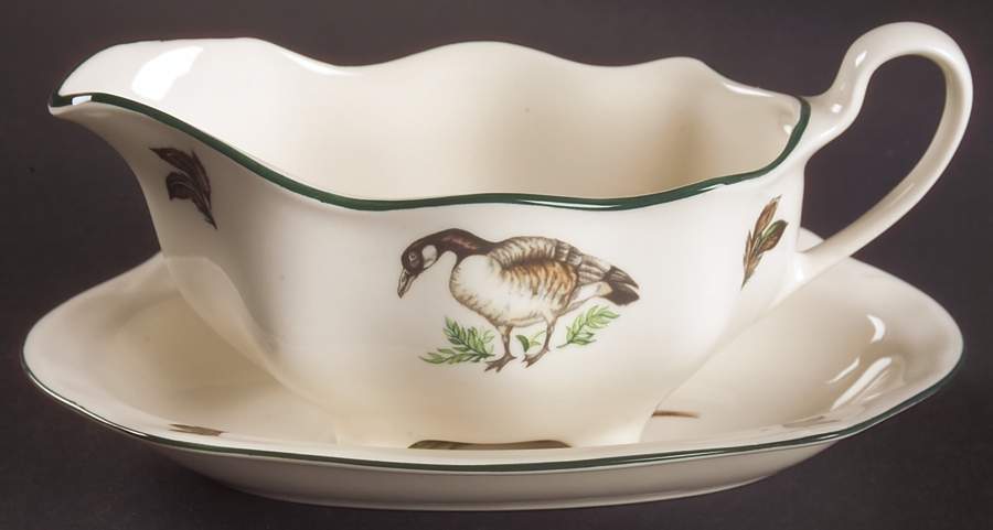 Brookshire (Made in England, Earthenware) Gravy Boat & Underplate/Relish by Johnson Brothers-1