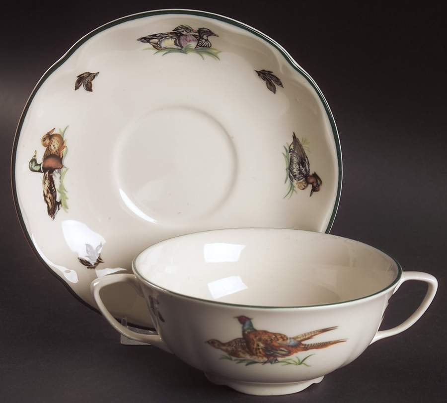 Brookshire (Made in England, Earthenware) Flat Cream Soup Bowl & Breakfast Saucer Set by Johnson Brothers-1