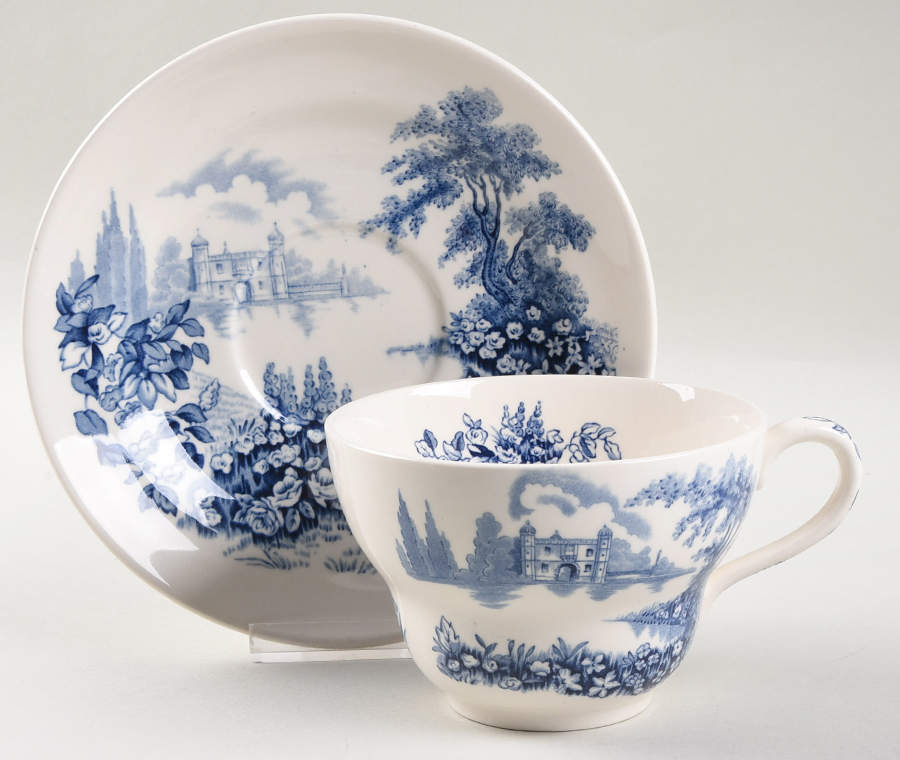 Castle On The Lake Blue Oversized Cup & Saucer Set by Johnson Brothers-1