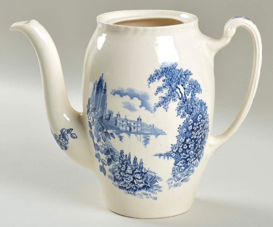 Castle On The Lake Blue Coffee Pot No Lid by Johnson Brothers-1