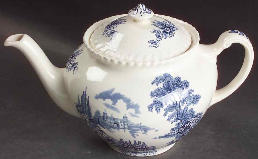 Castle On The Lake Blue Teapot & Lid by Johnson Brothers-1