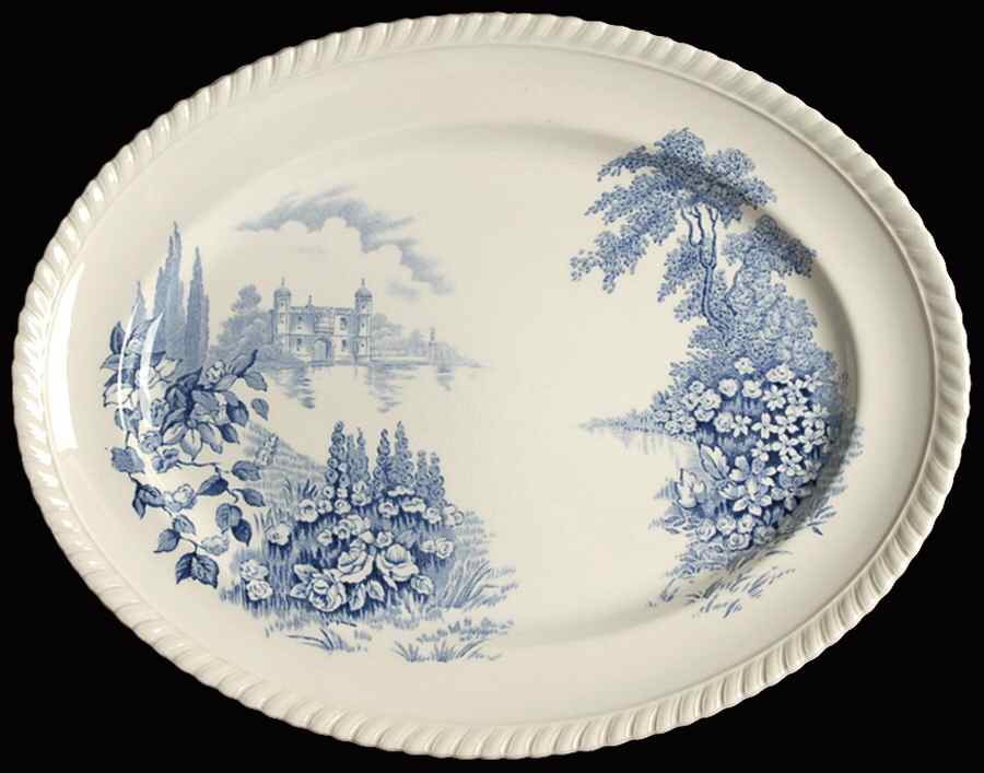 Castle On The Lake Blue 12" Oval Serving Platter by Johnson Brothers-1