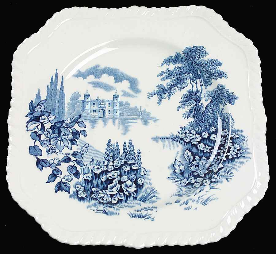 Castle On The Lake Blue Square Salad Plate by Johnson Brothers-1